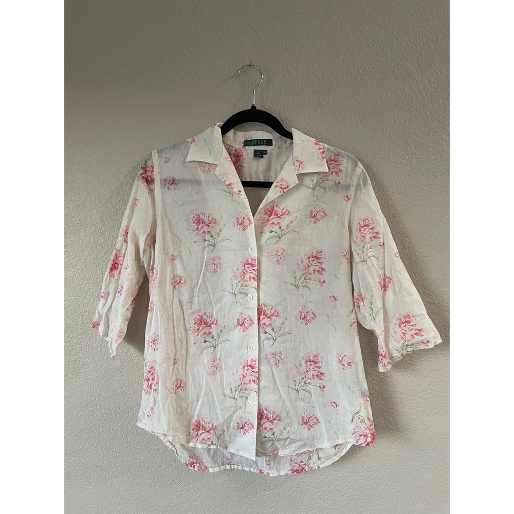 Lauren Ralph Lauren Floral 3/4 Sleeve Button Up Blouse Cotton Medium